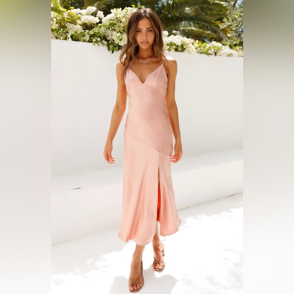 VICI-All for you satin midi slip dress-Desert Rose
